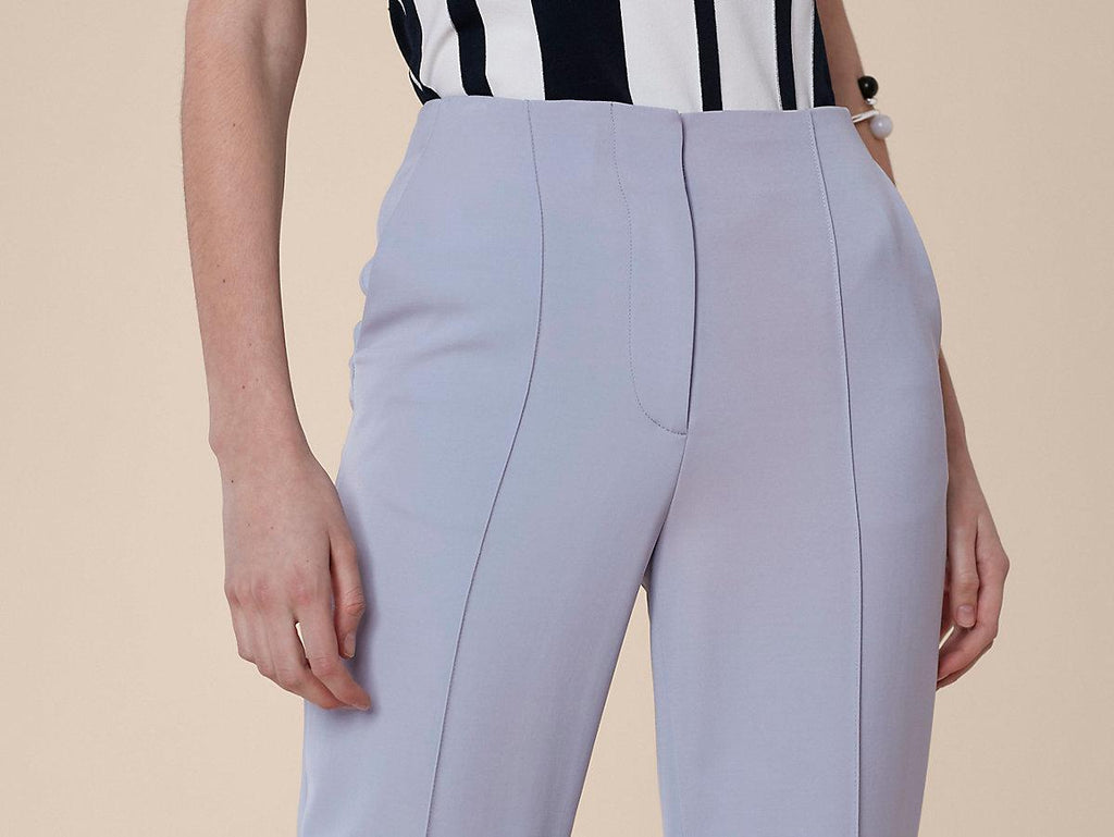 Diane Von Furstenberg DVF Pleat Front Smoke Blue Crepe Trousers - House Of Huntington