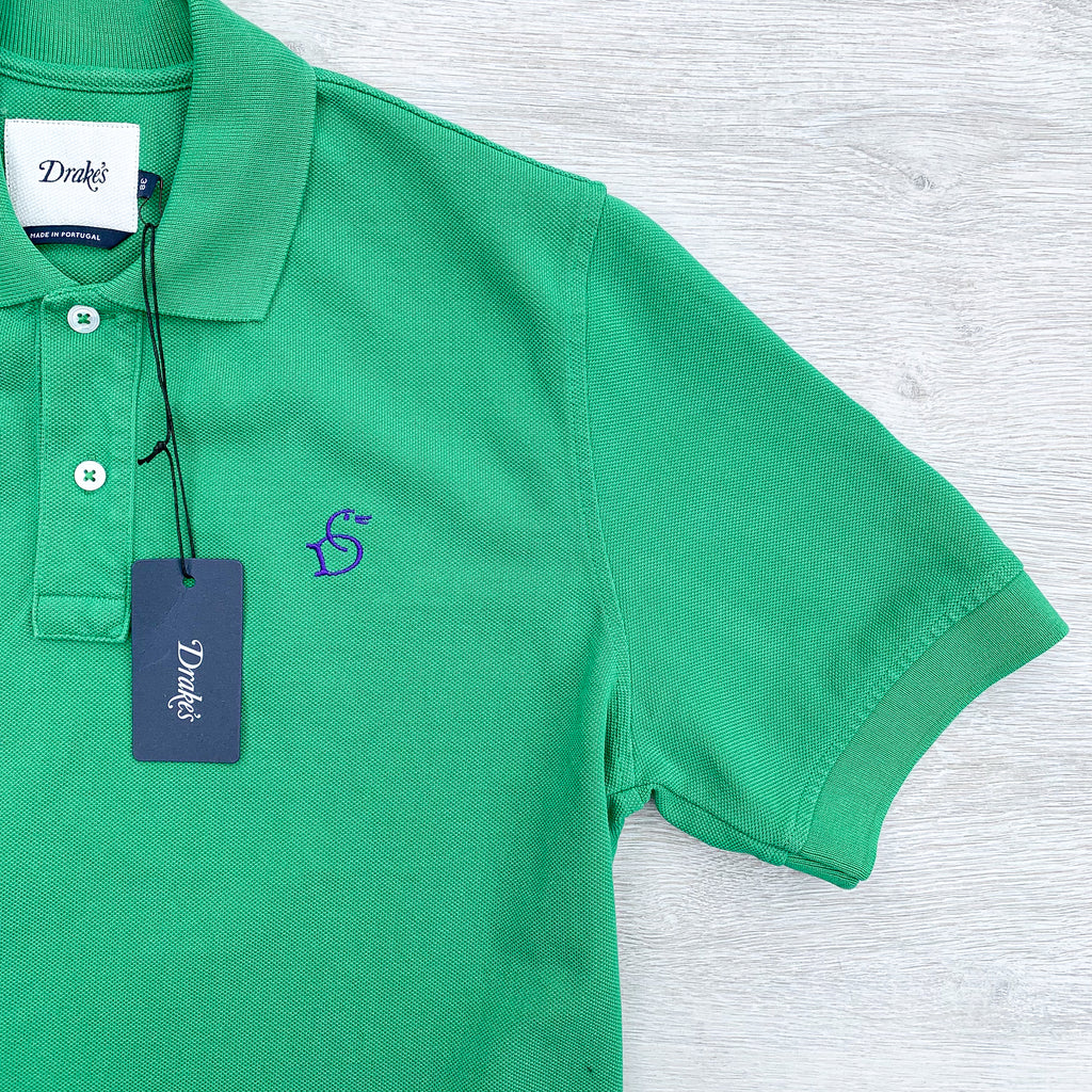 Drake's Green Polo Shirt With Duck Logo Embroidered Cotton Piqué - House Of Huntington