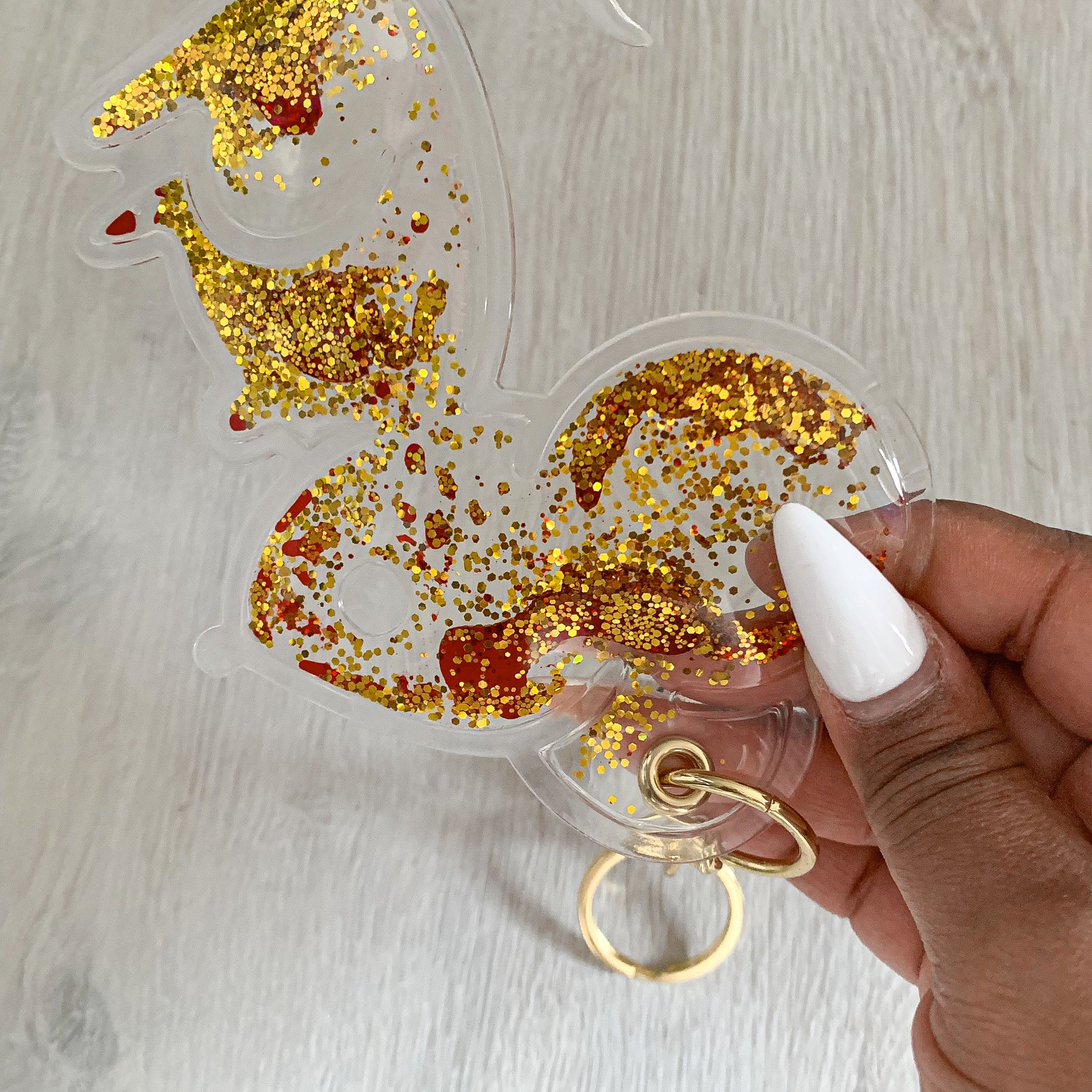 Christopher Kane Rat Red Liquid Gel Gold Glitter Key Ring - House Of Huntington