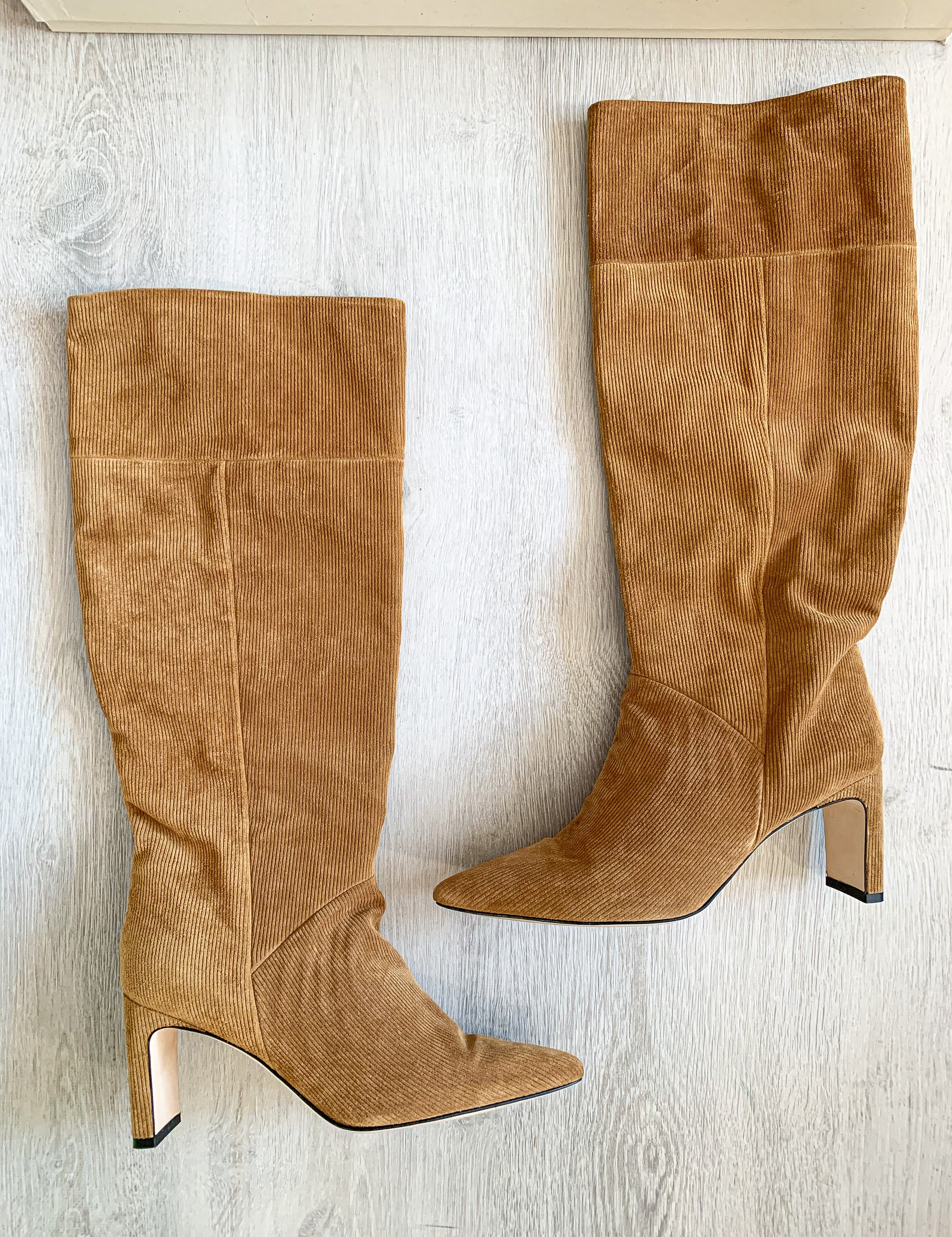 Dear Frances Camel Corduroy Sleeve Millerighe Boots - House Of Huntington
