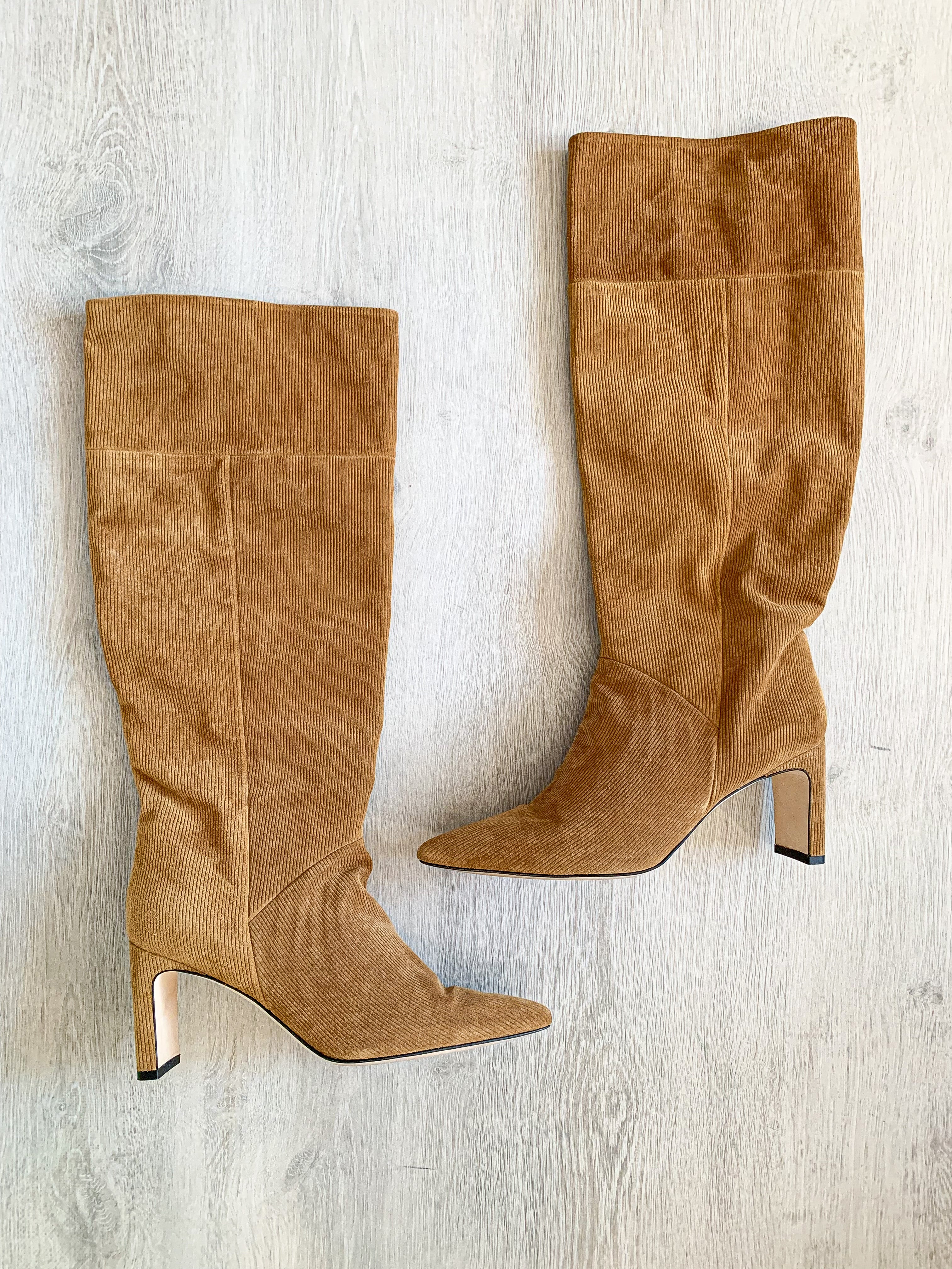 Dear Frances Camel Corduroy Sleeve Millerighe Boots - House Of Huntington