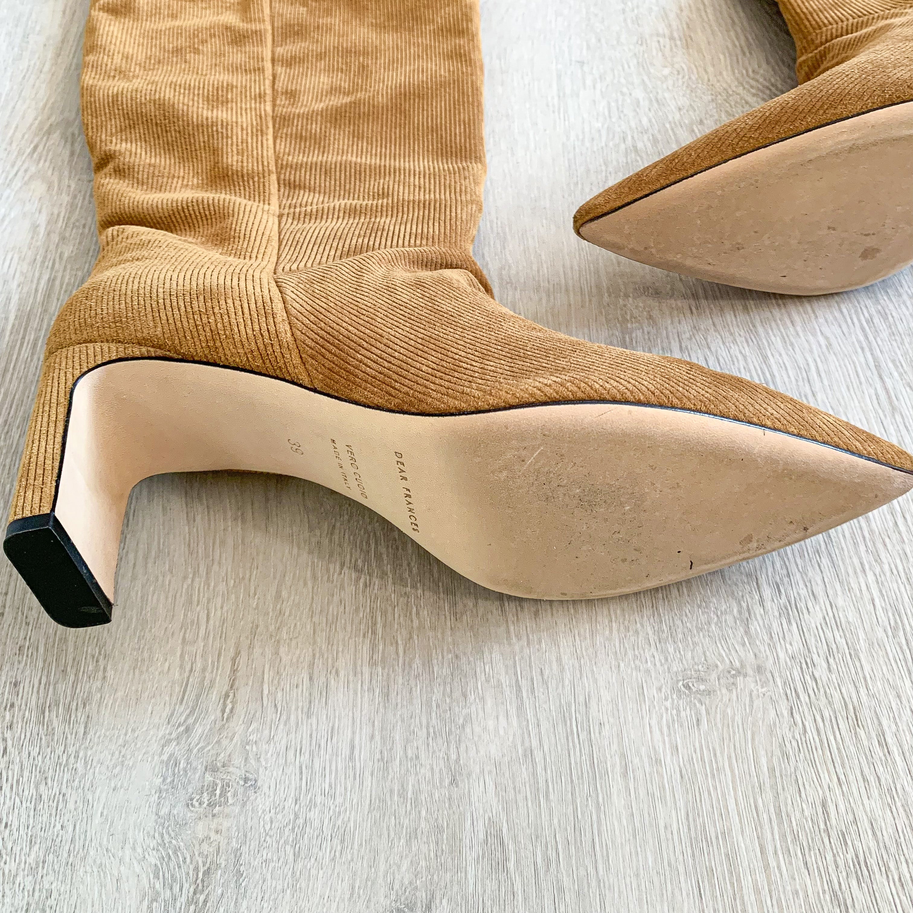 Dear Frances Camel Corduroy Sleeve Millerighe Boots - House Of Huntington