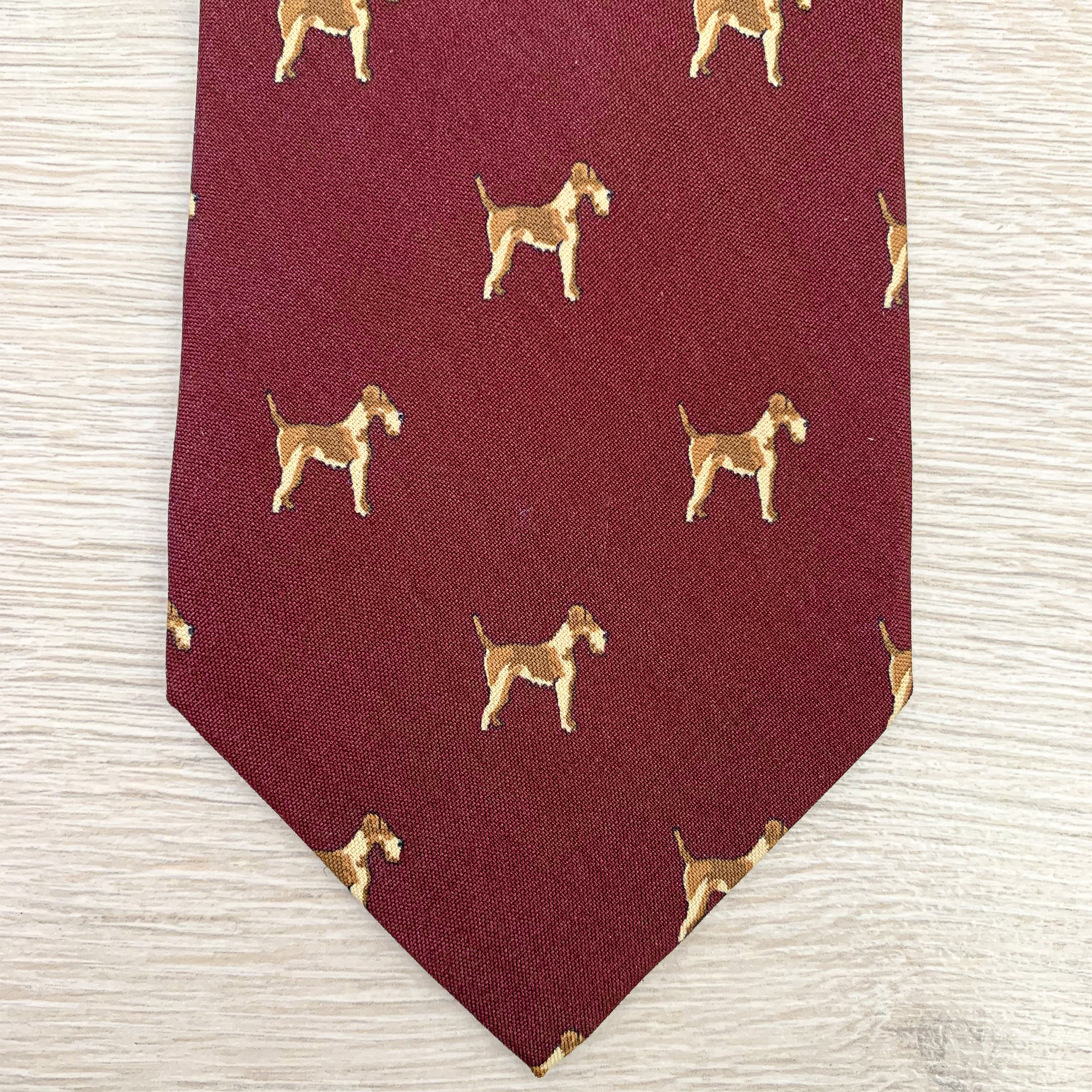 Paul Stuart Burgundy Red Dog Print Print Silk Tie - House Of Huntington