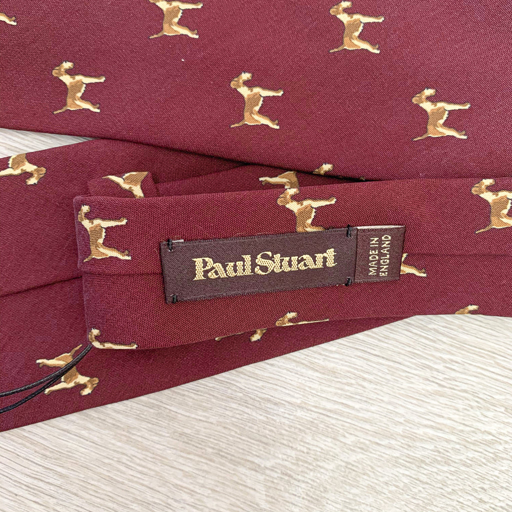 Paul Stuart Burgundy Red Dog Print Print Silk Tie - House Of Huntington