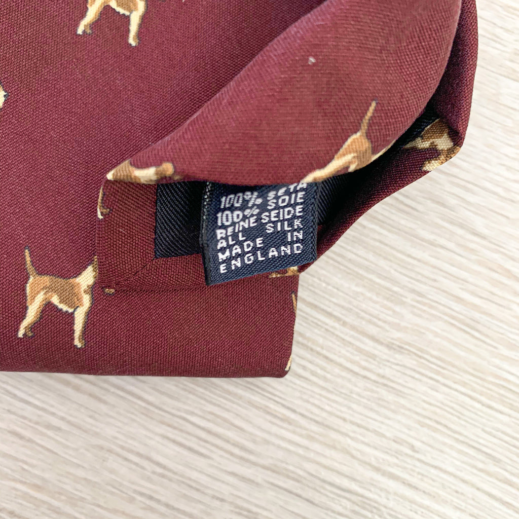 Paul Stuart Burgundy Red Dog Print Print Silk Tie - House Of Huntington