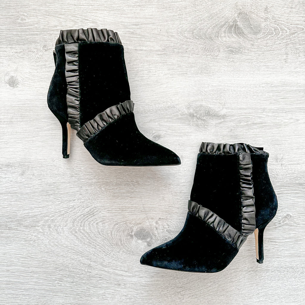 Christopher Kane Black Velvet Leather Trim Detail Ankle High Heels Booties - House Of Huntington
