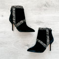 Christopher Kane Black Velvet Leather Trim Detail Ankle High Heels Booties - House Of Huntington
