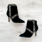 Christopher Kane Black Velvet Leather Trim Detail Ankle High Heels Booties - House Of Huntington