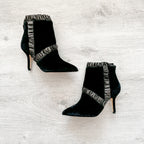 Christopher Kane Black Velvet Leather Trim Detail Ankle High Heels Booties - House Of Huntington