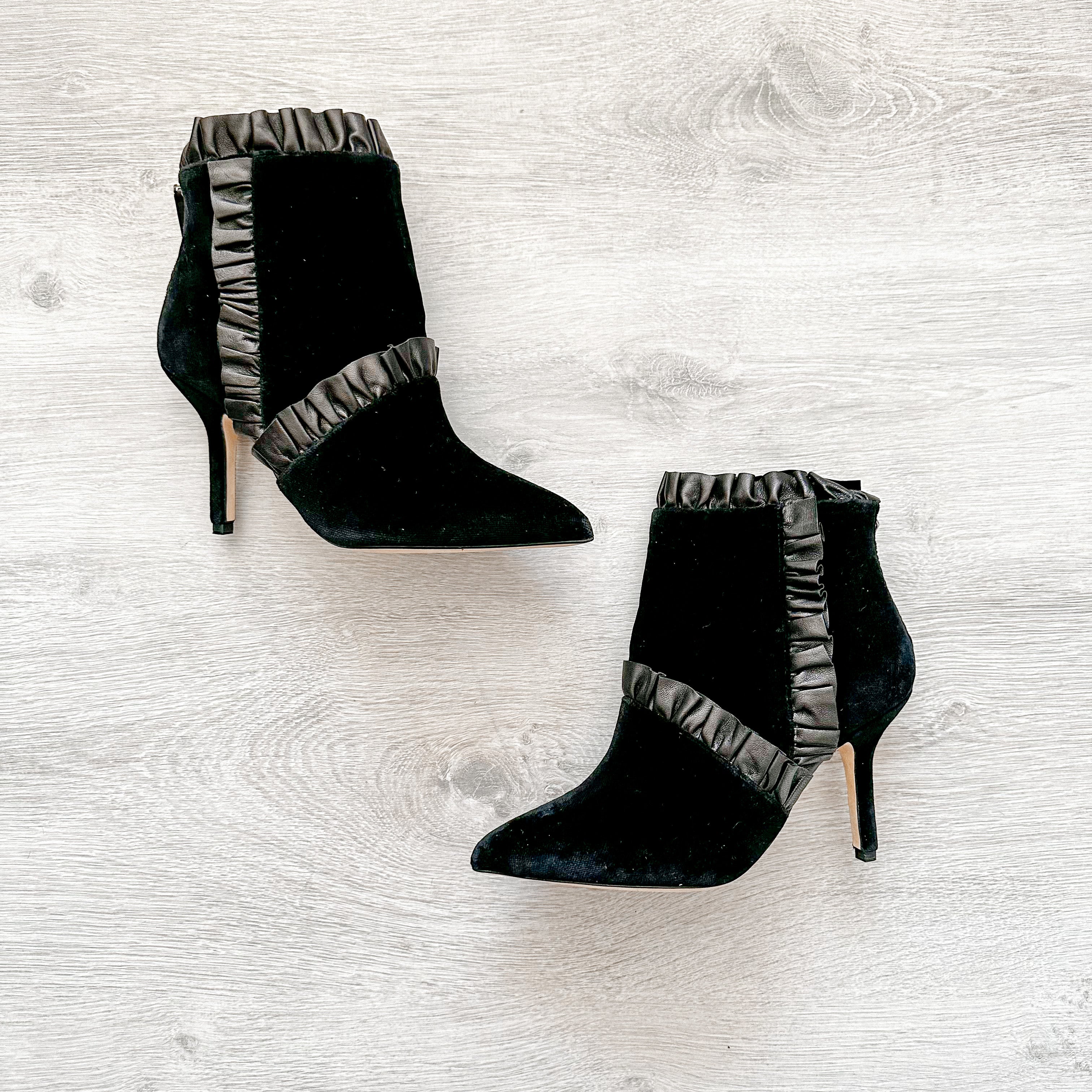 Christopher Kane Black Velvet Leather Trim Detail Ankle High Heels Booties - House Of Huntington