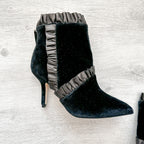 Christopher Kane Black Velvet Leather Trim Detail Ankle High Heels Booties - House Of Huntington