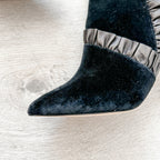 Christopher Kane Black Velvet Leather Trim Detail Ankle High Heels Booties - House Of Huntington