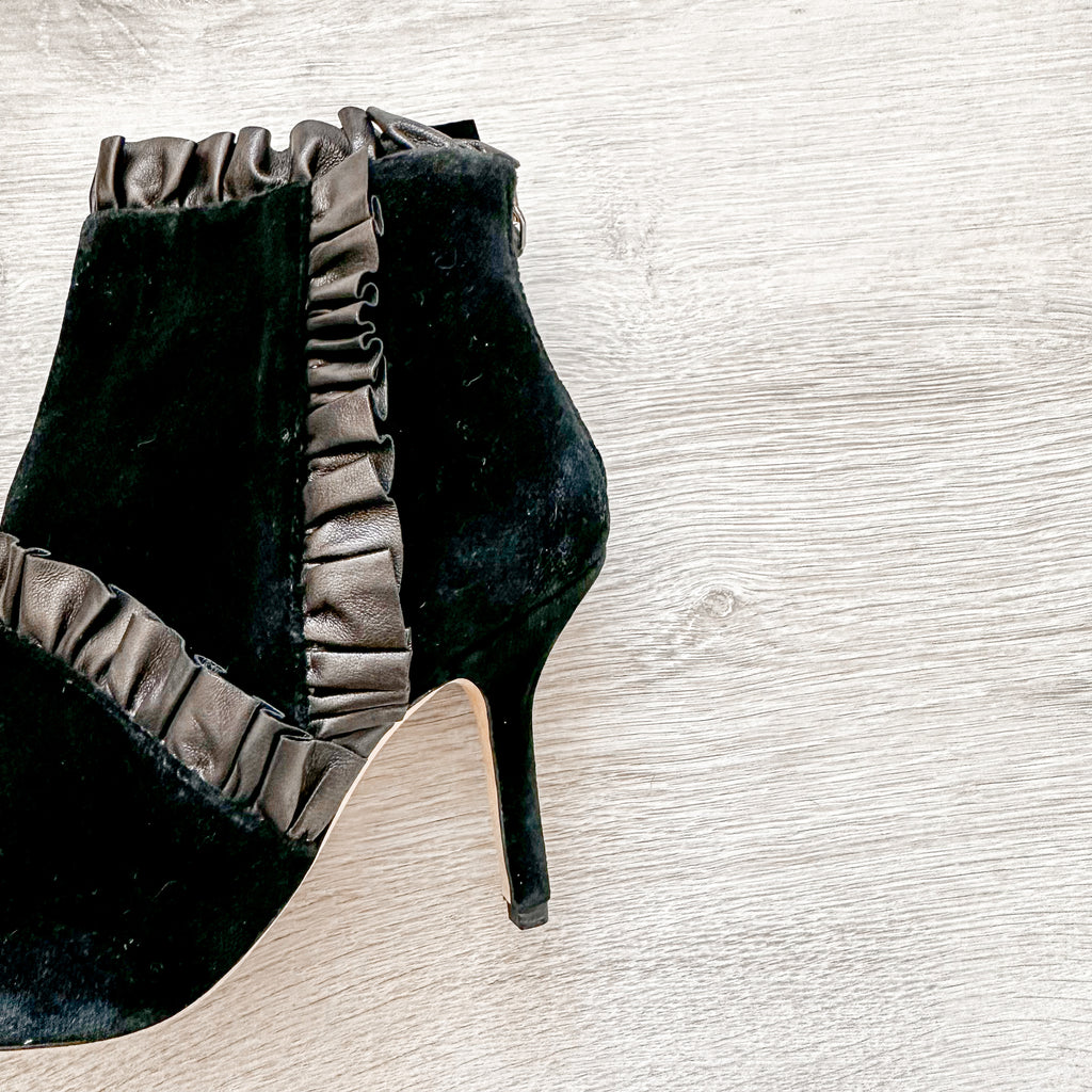Christopher Kane Black Velvet Leather Trim Detail Ankle High Heels Booties - House Of Huntington