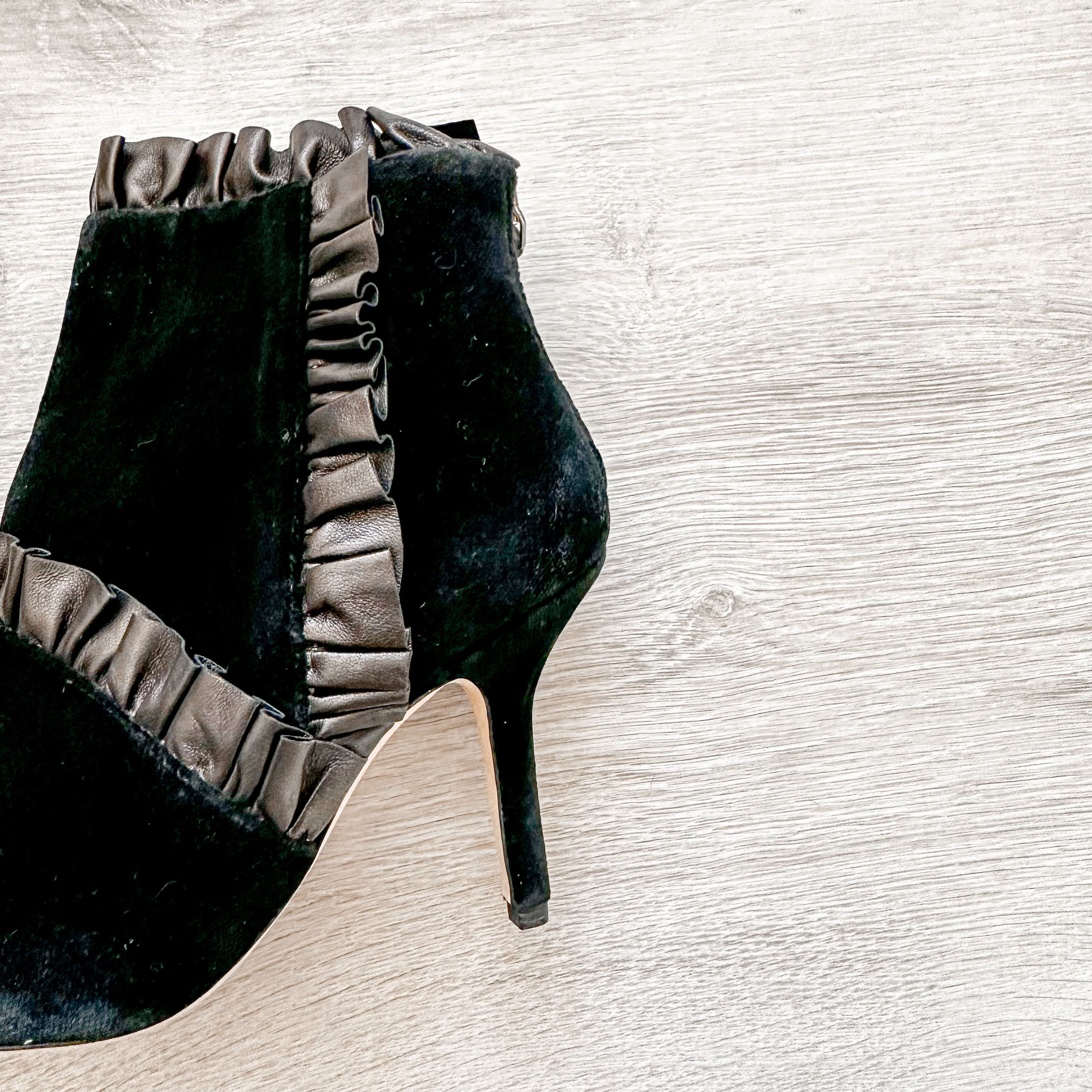 Christopher Kane Black Velvet Leather Trim Detail Ankle High Heels Booties - House Of Huntington