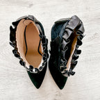 Christopher Kane Black Velvet Leather Trim Detail Ankle High Heels Booties - House Of Huntington