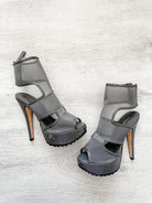 Christopher Kane Grey Mesh Detail Peep Toe Sandal Stilleto High Heel - House Of Huntington