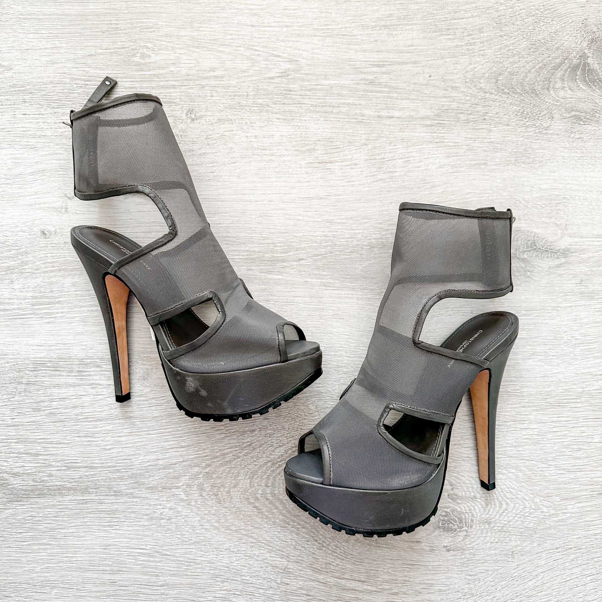 Mesh Detail Peep Toe Sandal Stilleto High Heel