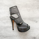 Christopher Kane Grey Mesh Detail Peep Toe Sandal Stilleto High Heel - House Of Huntington