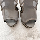 Christopher Kane Grey Mesh Detail Peep Toe Sandal Stilleto High Heel - House Of Huntington