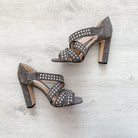 Christopher Kane Hotfix Grey Studded Strappy Embellished Block High Heels - House Of Huntington