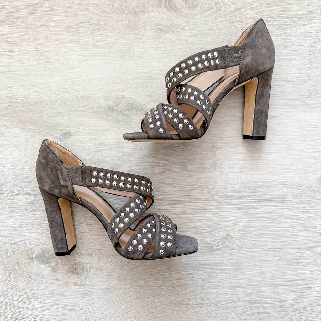 Christopher Kane Hotfix Grey Studded Strappy Embellished Block High Heels - House Of Huntington