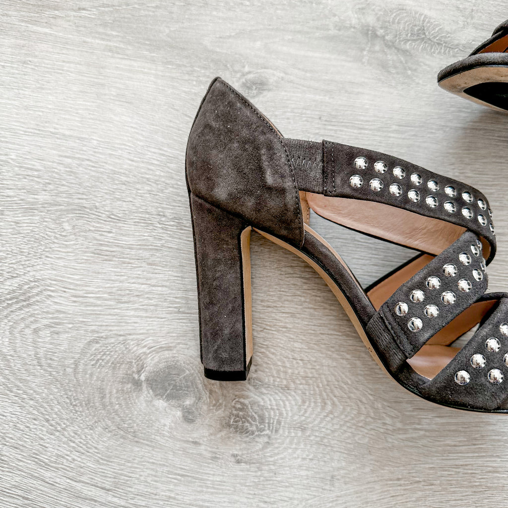 Christopher Kane Hotfix Grey Studded Strappy Embellished Block High Heels - House Of Huntington