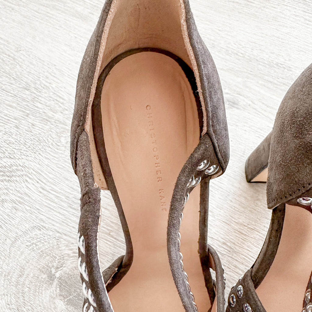 Christopher Kane Hotfix Grey Studded Strappy Embellished Block High Heels - House Of Huntington