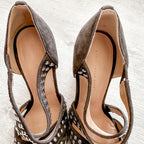 Christopher Kane Hotfix Grey Studded Strappy Embellished Block High Heels - House Of Huntington