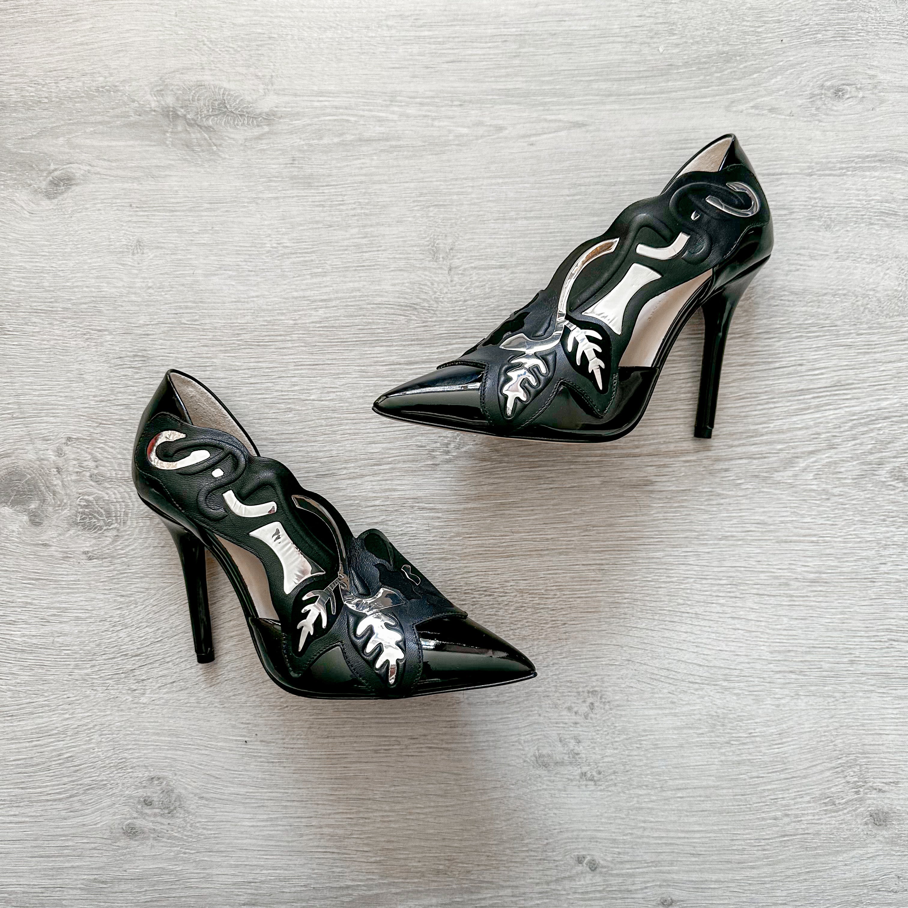 Christopher Kane Black Silver Detail Pointed Toe High Heels - House Of Huntington