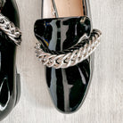 Christopher Kane Black Patent Leather Chain Strap Loafers Shoes - House Of Huntington