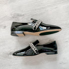 Christopher Kane Black Patent Leather Chain Strap Loafers Shoes - House Of Huntington