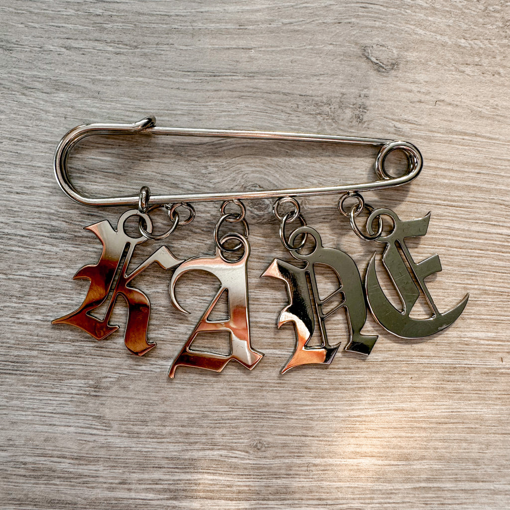 Christopher Kane Name Silver Safety Pin Lapel Pin - House Of Huntington