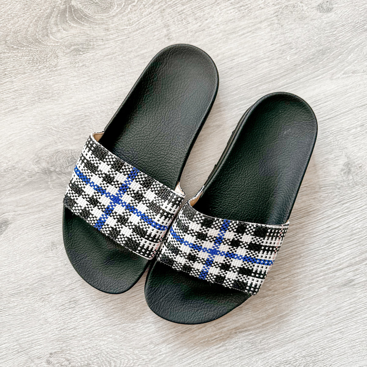 Gingham Check Print Detail Slip On Slippers Slides