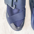 Christopher Kane Blue with Neon Green Safety Buckle Low Top Trainers Sneakers - House Of Huntington