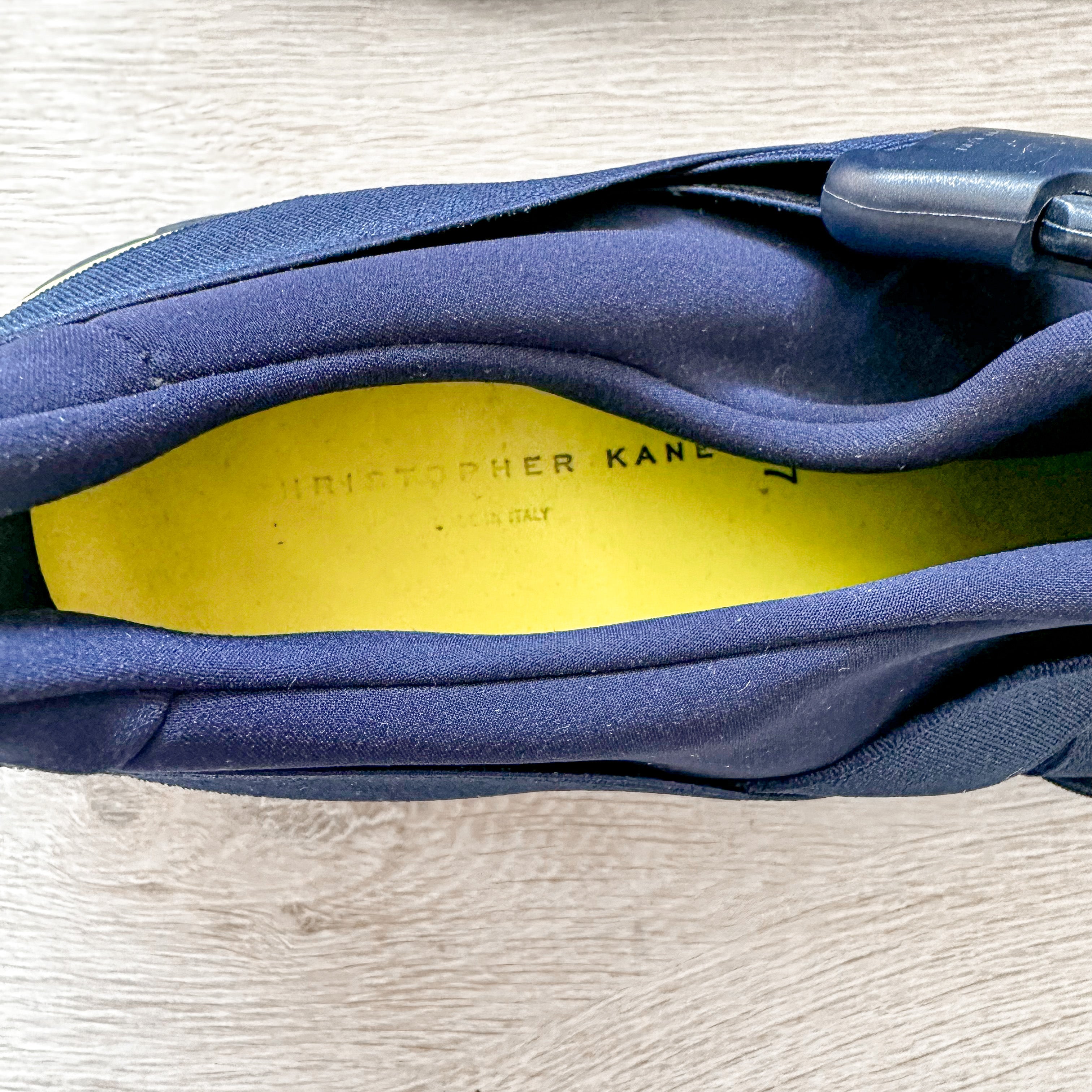 Christopher Kane Blue with Neon Green Safety Buckle Low Top Trainers Sneakers - House Of Huntington