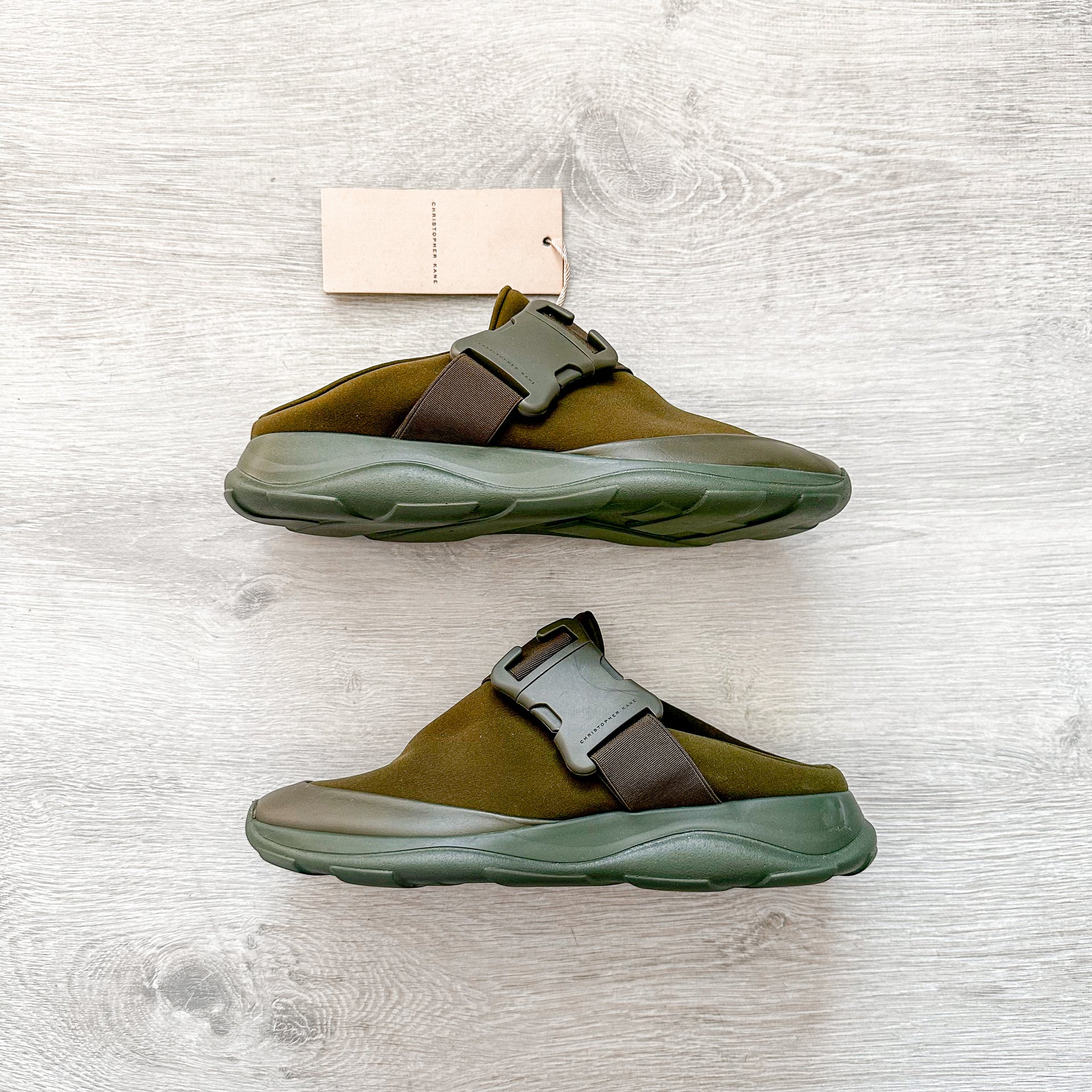 Khaki Green Safety Buckle Trainers Sneakers Slides