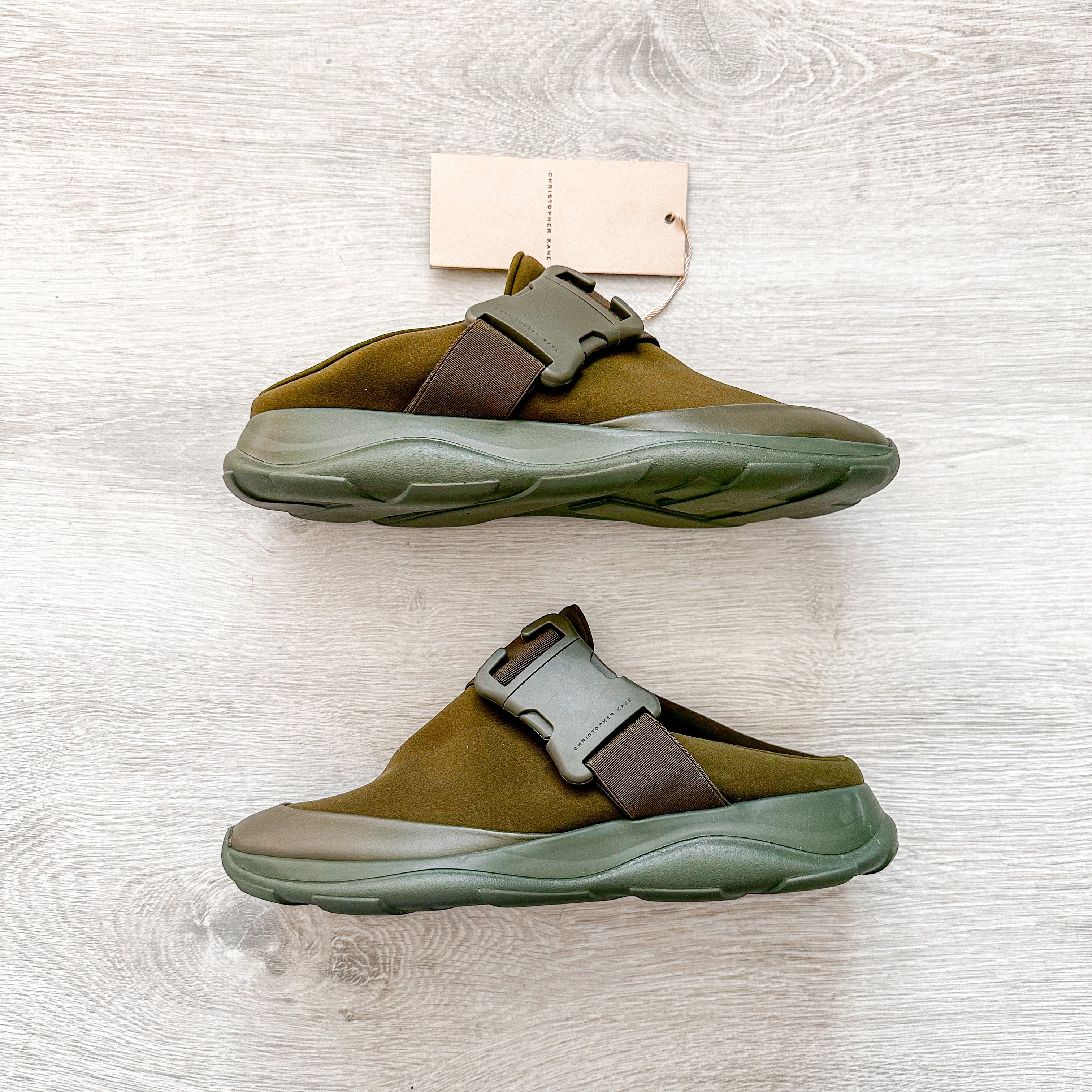Christopher Kane Khaki Green Safety Buckle Trainers Sneakers Slides - House Of Huntington