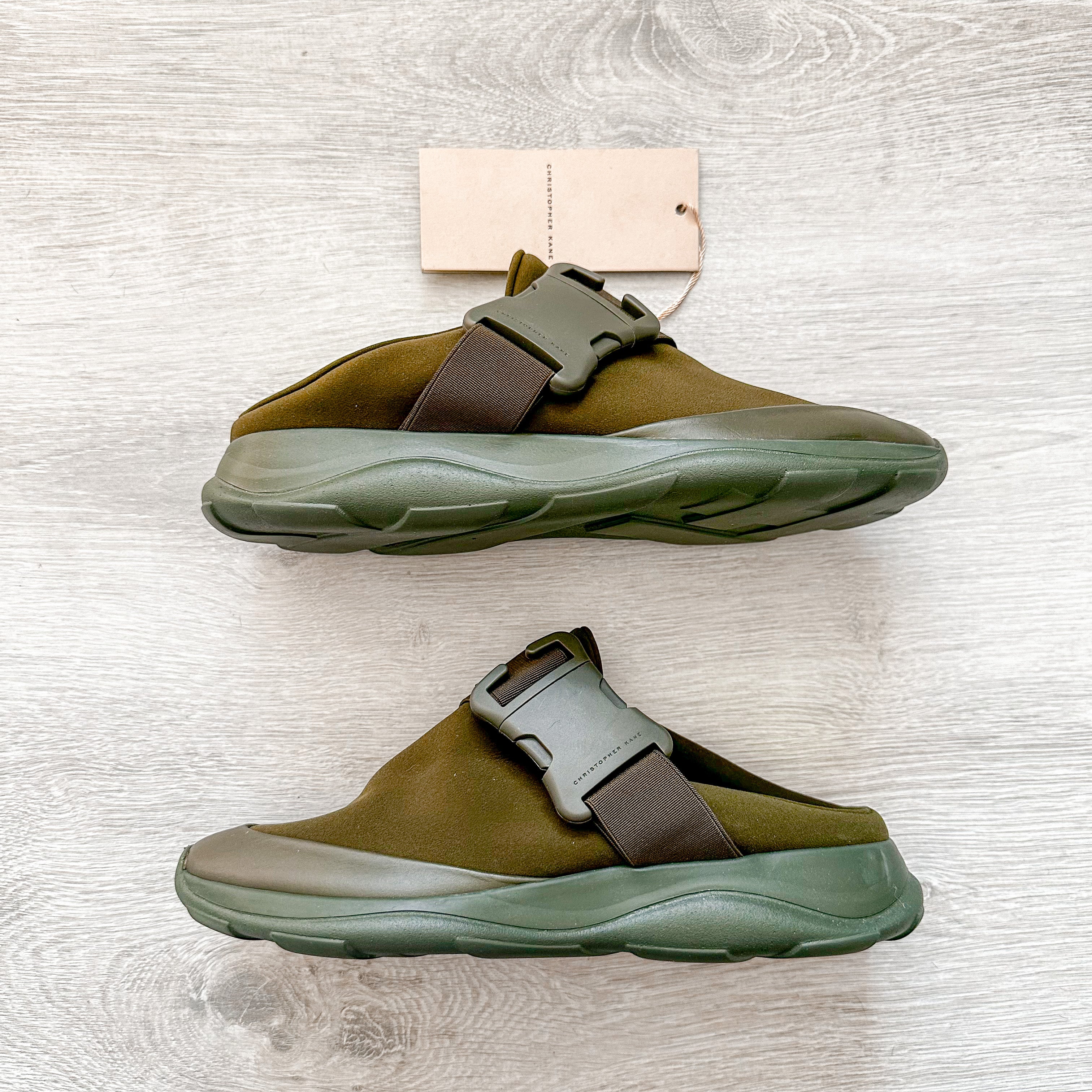 Christopher Kane Khaki Green Safety Buckle Trainers Sneakers Slides - House Of Huntington