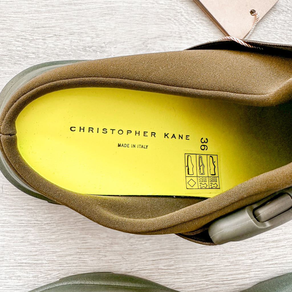 Christopher Kane Khaki Green Safety Buckle Trainers Sneakers Slides - House Of Huntington