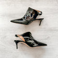 Christopher Kane Black Patent Leather Slingback Pointed Toe Mules - House Of Huntington