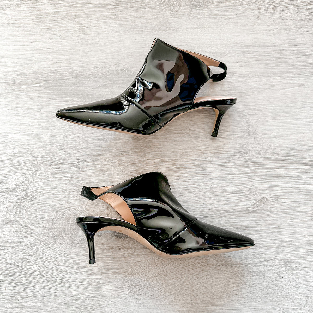 Patent Leather Slingback Pointed Toe Mules