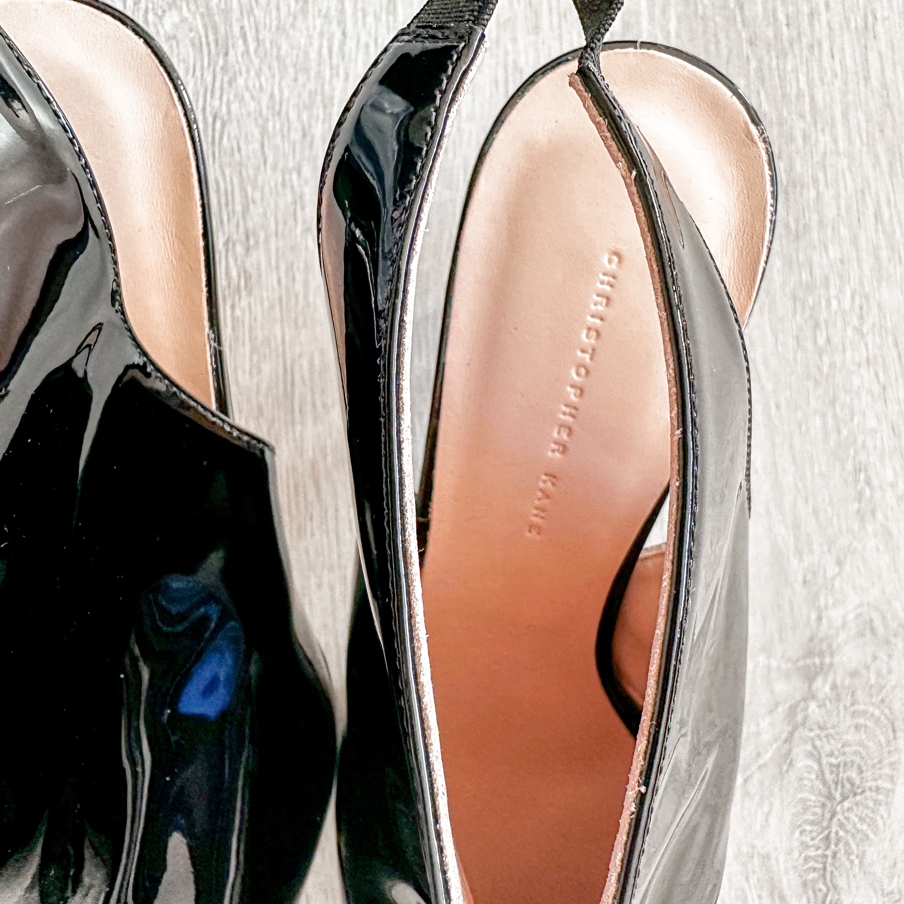 Christopher Kane Black Patent Leather Slingback Pointed Toe Mules - House Of Huntington