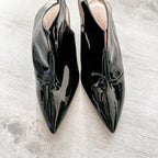 Christopher Kane Black Patent Leather Slingback Pointed Toe Mules - House Of Huntington