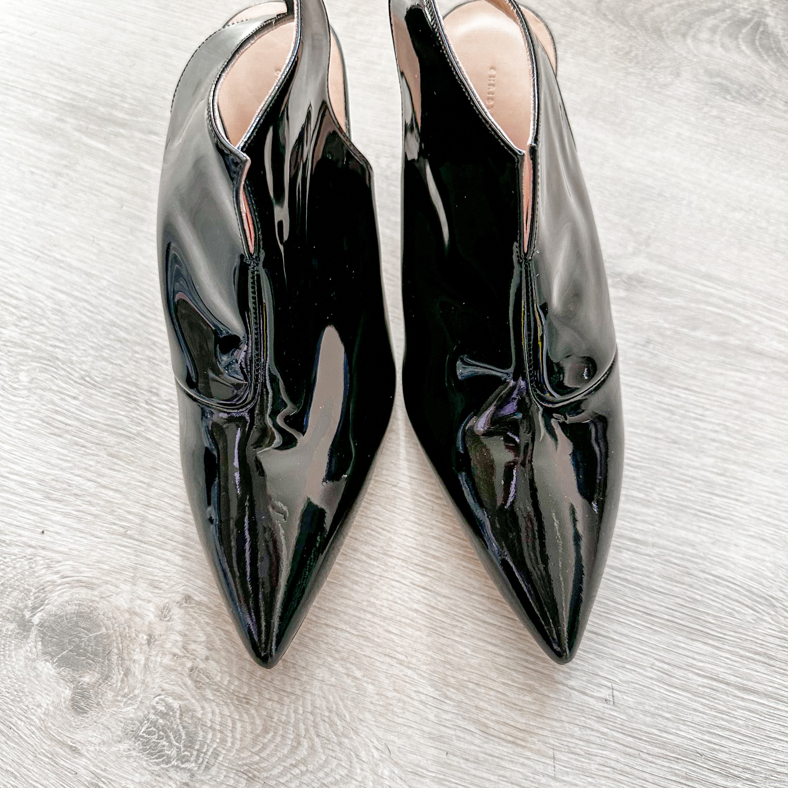 Christopher Kane Black Patent Leather Slingback Pointed Toe Mules - House Of Huntington