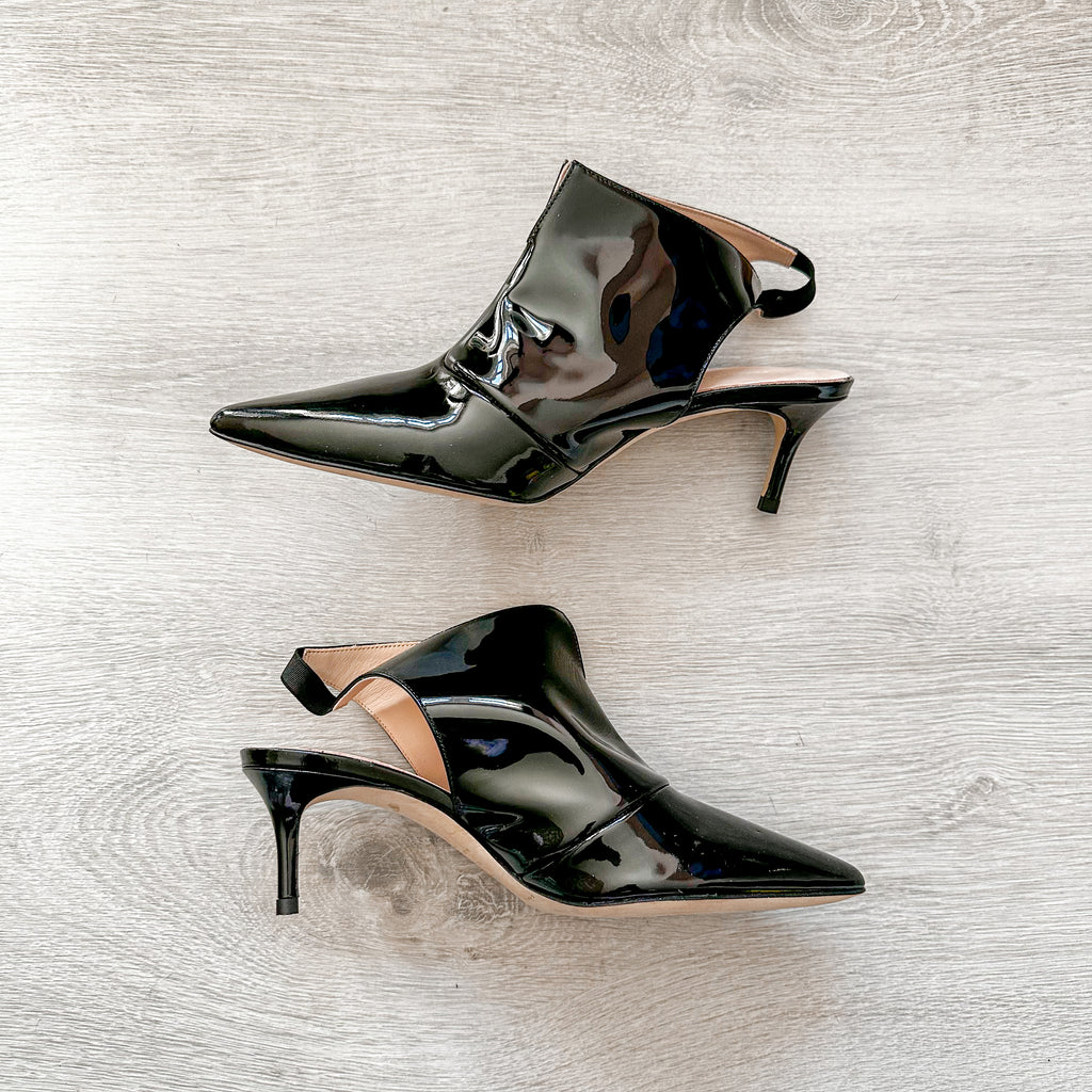 Christopher Kane Black Patent Leather Slingback Pointed Toe Mules - House Of Huntington