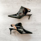 Christopher Kane Black Patent Leather Slingback Pointed Toe Mules - House Of Huntington