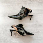 Christopher Kane Black Patent Leather Slingback Pointed Toe Mules - House Of Huntington