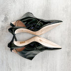 Christopher Kane Black Patent Leather Slingback Pointed Toe Mules - House Of Huntington