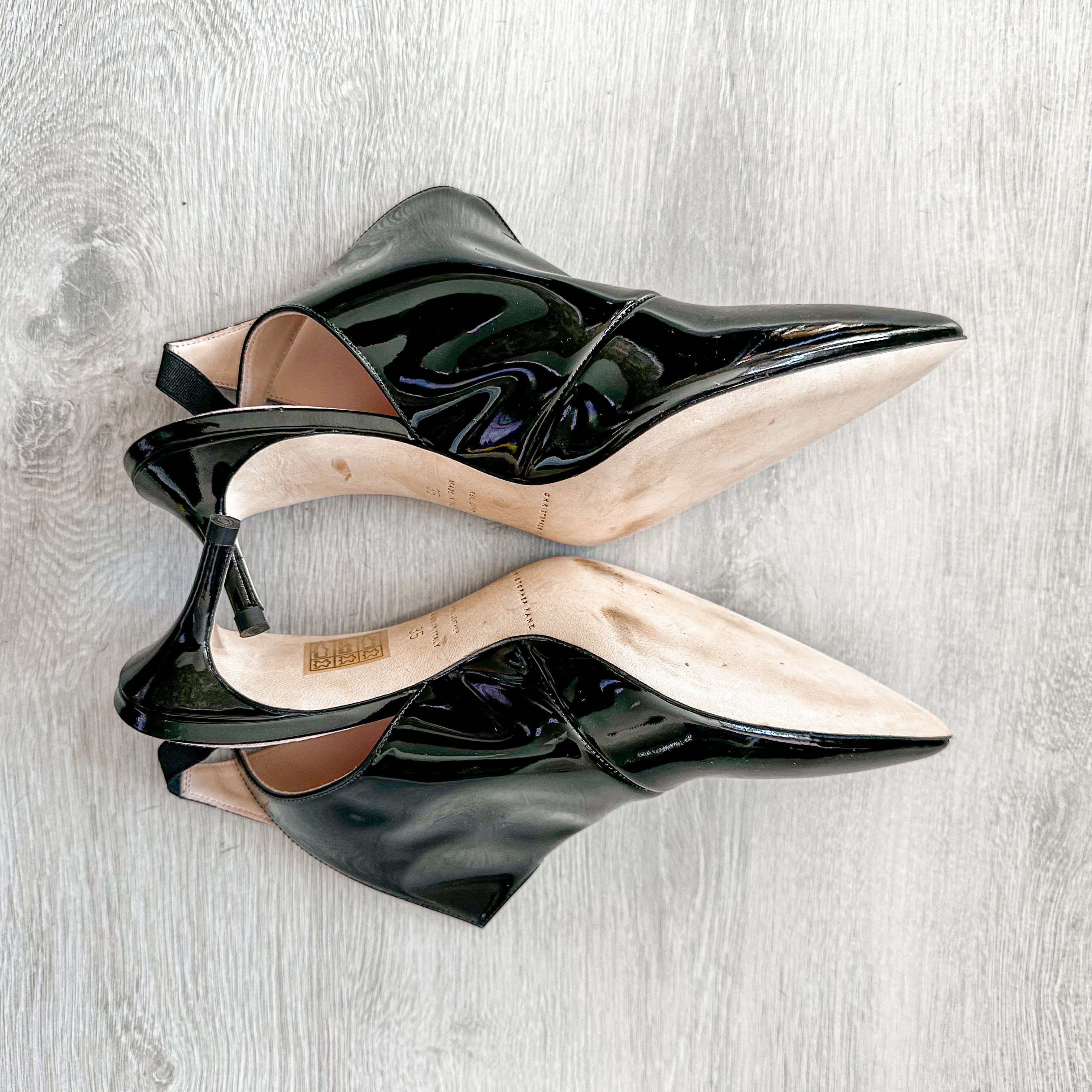 Christopher Kane Black Patent Leather Slingback Pointed Toe Mules - House Of Huntington