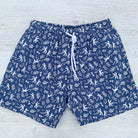 Drake's Navy Swim Shorts With White Palm Tree Holiday Print - House Of Huntington